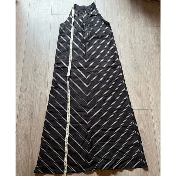 J Crew 100% Linen Chevron Stripe Maxi Dress 0 Black Sleeveless Lagenlook Boho - Picture 2 of 10